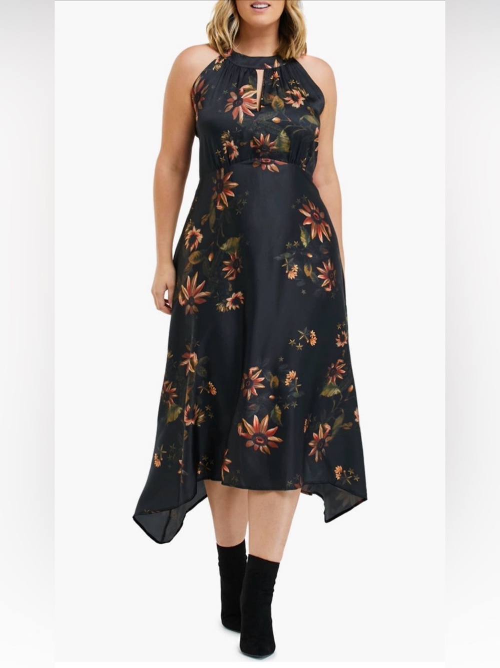 Estelle Moody Blooms Halter High-Low Midi Dress